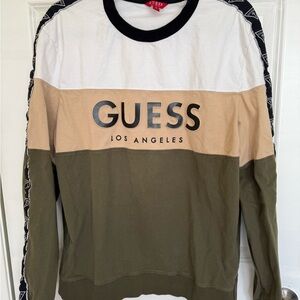 GUESS Men’s Colorblock Crewneck Sweater — White, Tan & Olive Green